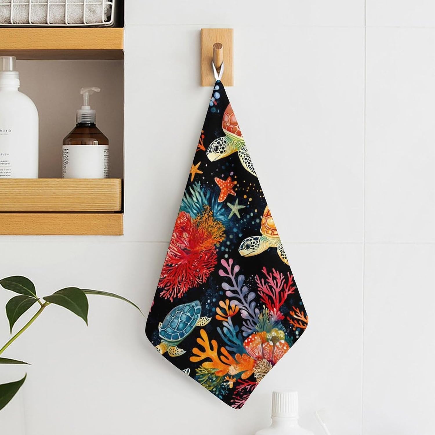 Sea Turtle Ocean Starfish Towel Hand Towels Decorative Towel for Bathroom Kitchen Shower Gym 4PCS