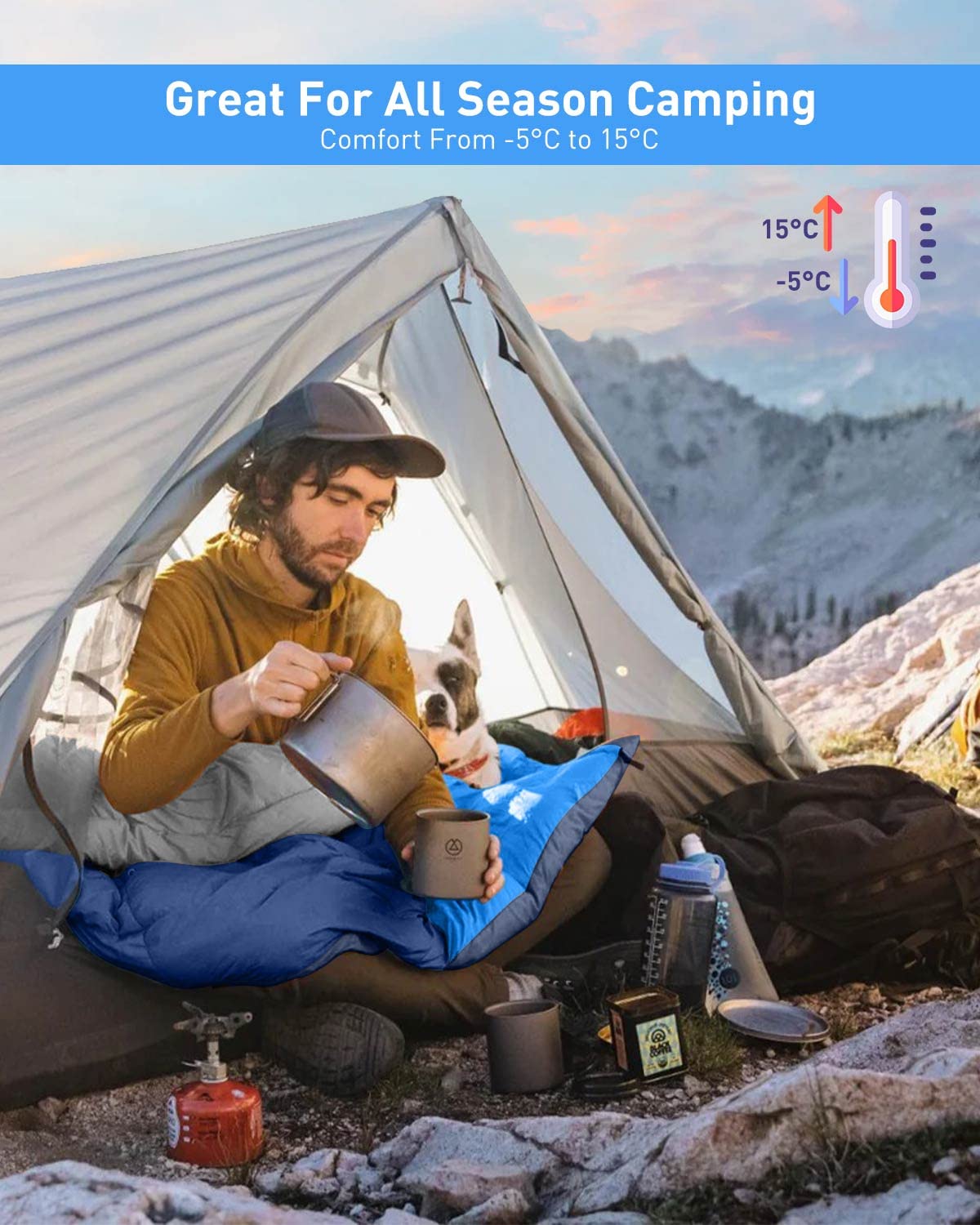 Sac de couchage pour camping – Ultraléger 4 saisons pour une seule personne, chaud et léger, sac de couchage pour camping, léger, imperméable, intérieur et extérieur pour enfants, adolescents,
