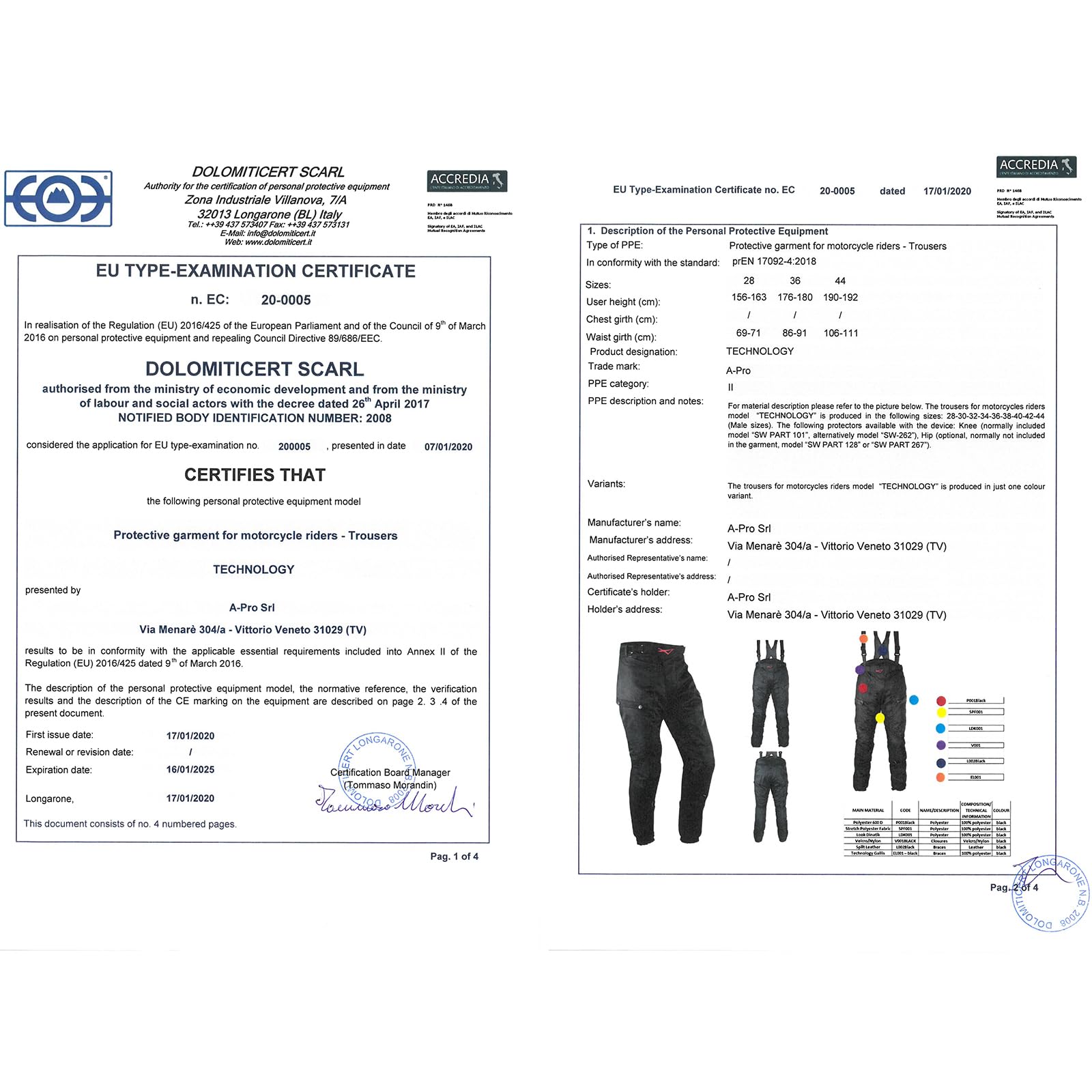 A-Pro Pantaloni 3 Strati Moto Tessuto Cordura Impermeabile Sfoderabile Termico