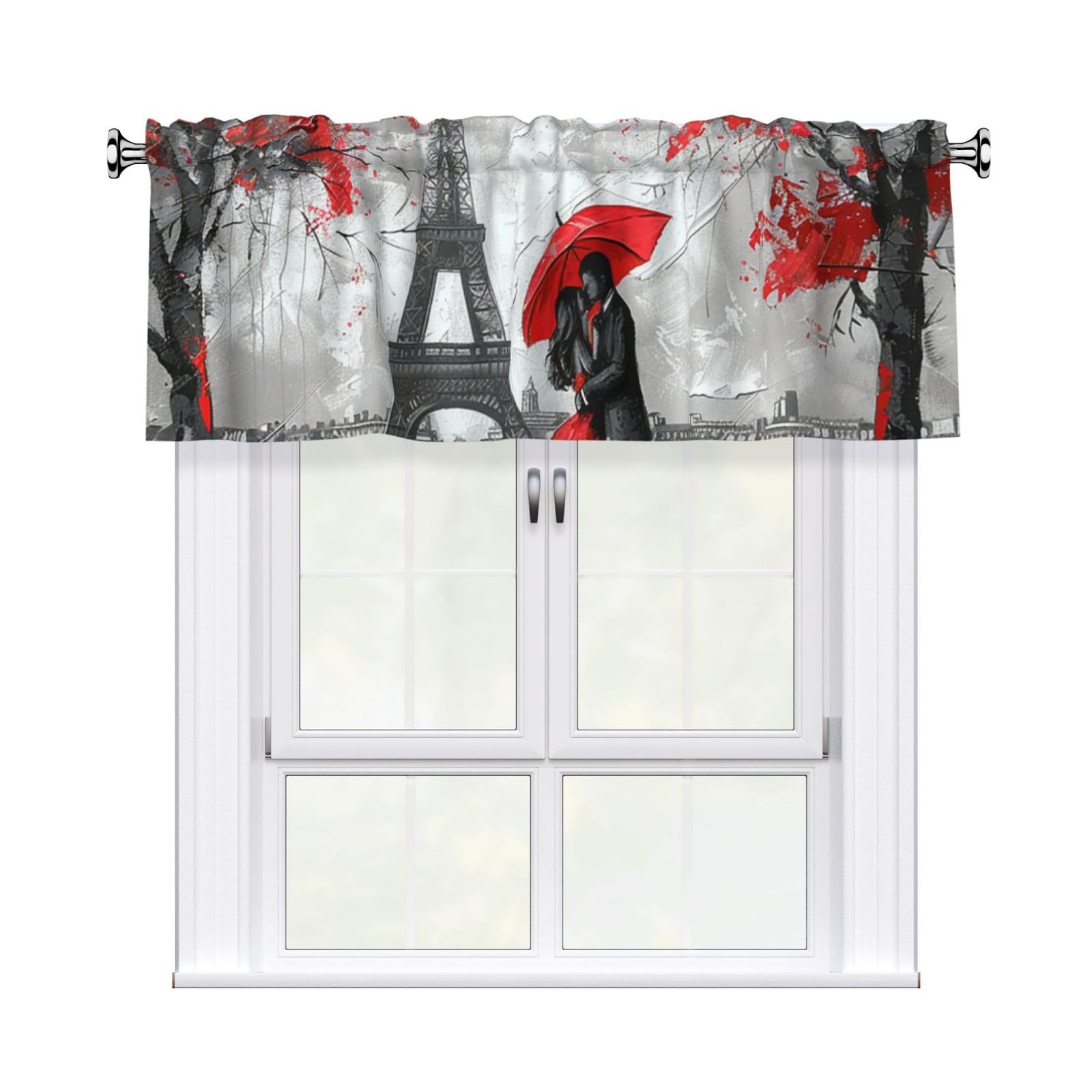 AYCZN Oil Painting Couple Valance Curtains, Paris Eiffel Tower Kitchen Valance for Windows, Light Filtering Top Treatment Curtain Topper for for