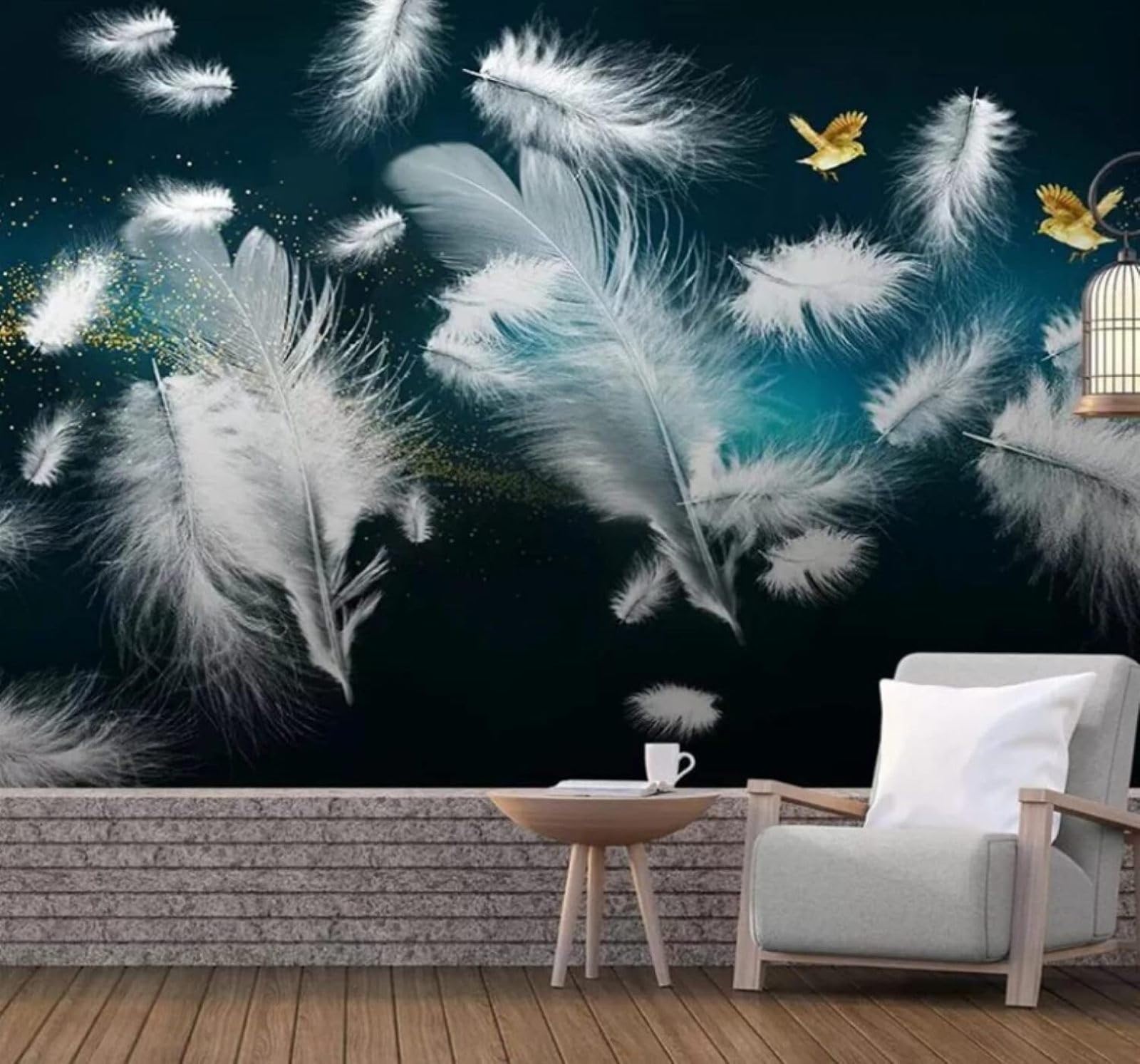 XLMING Minimalist Gold Birds Hand Drawn Feathers 3D Wallpaper Luxury Home Dining Decor Paste Sofa Living Room The Wall for Bedroom Mural-150cm×105cm