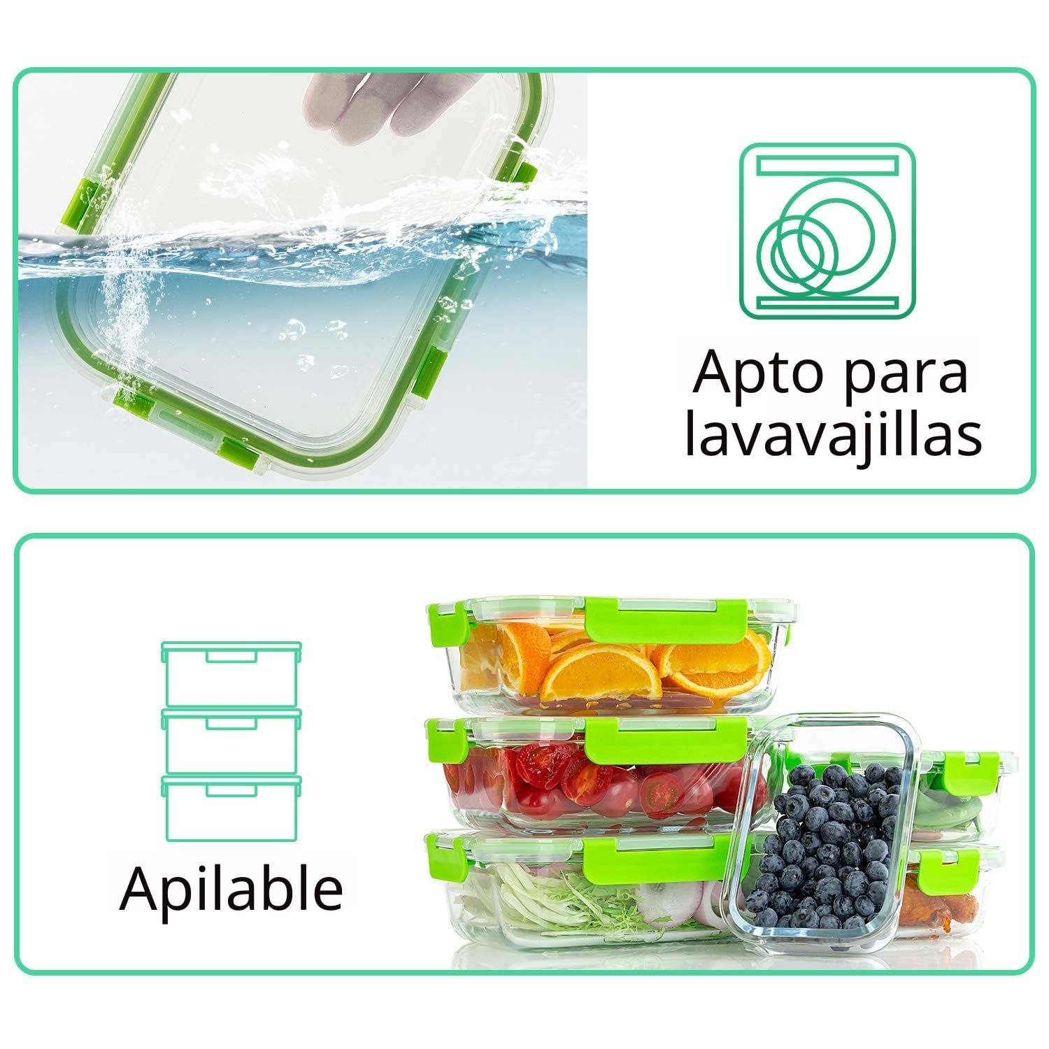 10 recipientes de cristal para comida preparada con tapas herméticas para cocina y uso doméstico. Recipientes de cristal para alimentos