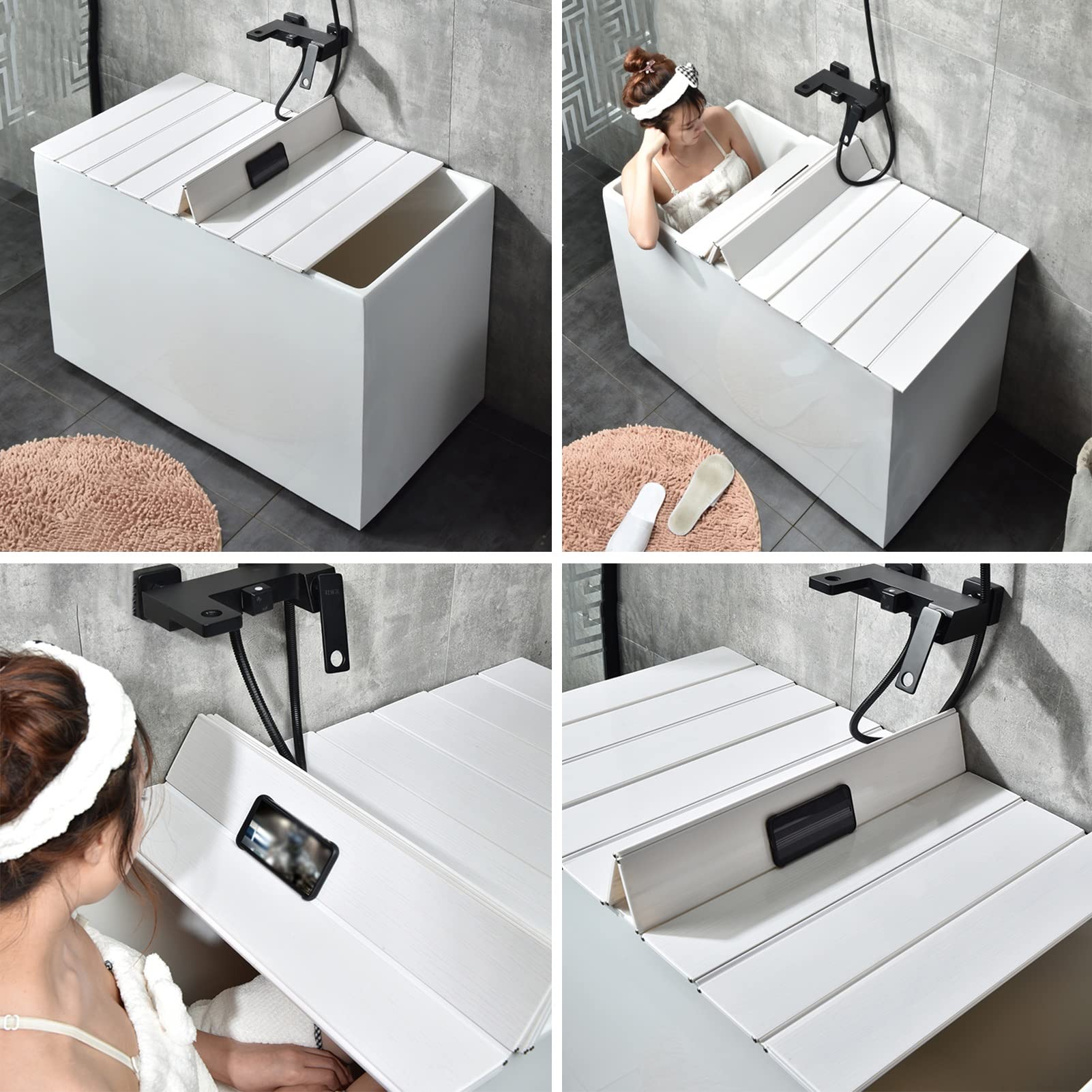 Couverture De Baignoire, Étanche Ponts D'isolation de Baignoire Anti-poussière Pliante Protège-poussière Support De Rangement, Blanc (Taille : 75cm x 170cm x 0.7cm)