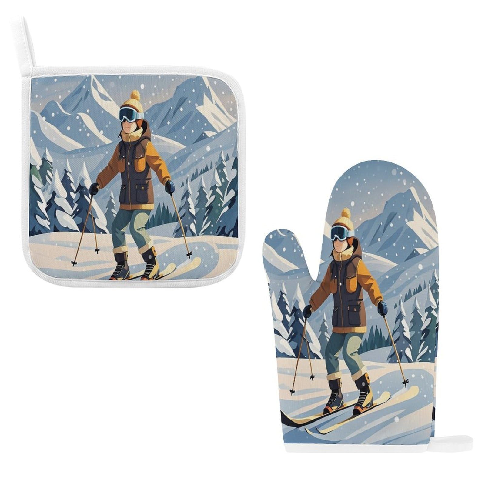 Fodpand Style Skiing Theme Oven Mitts And Pot Holders Sets