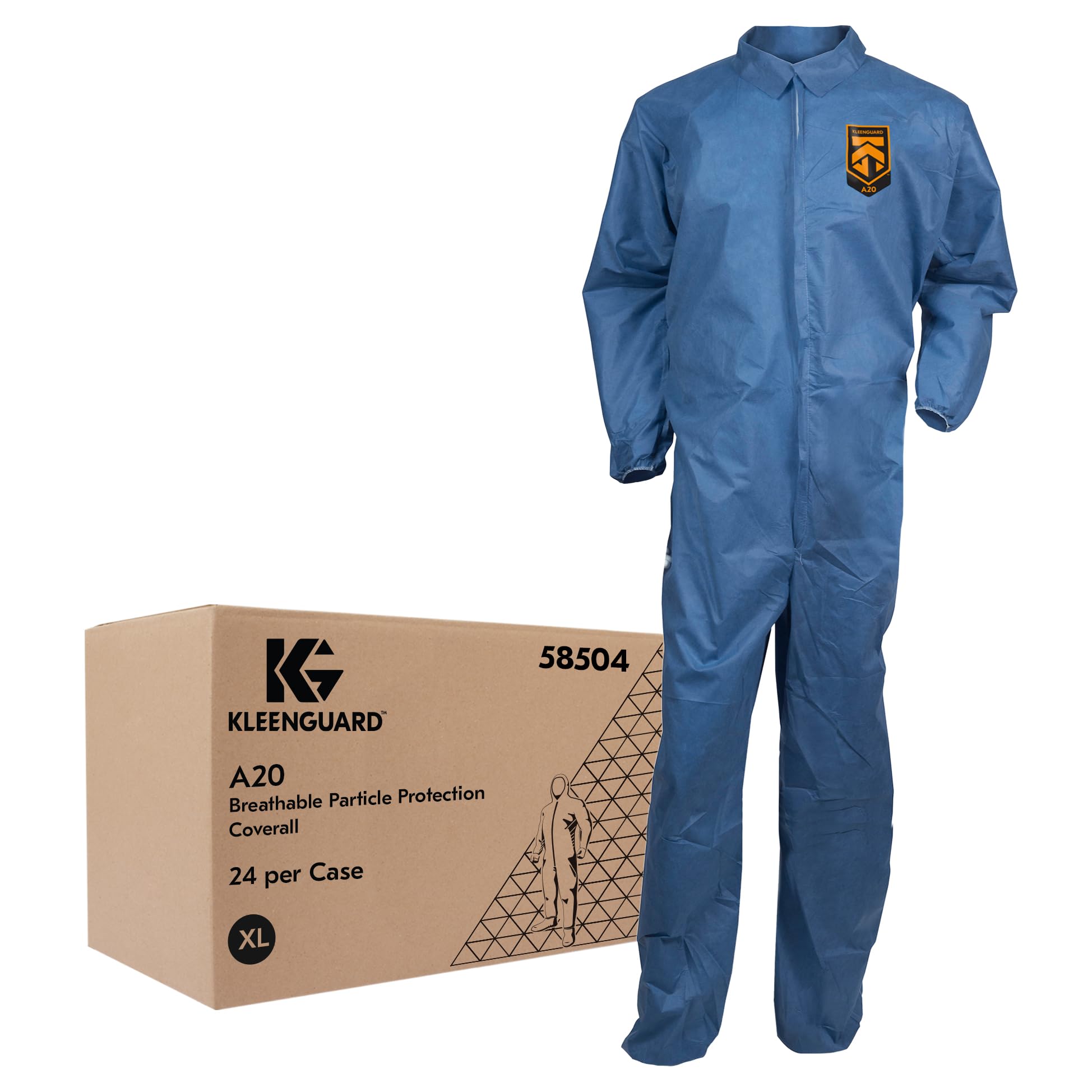 KLEENGUARD™ A20 Breathable Particle Protection Coveralls (58504), Zipper Front, Elastic Back, Wrists & Ankles, Blue, Reflex Design, XL (Qty 24)