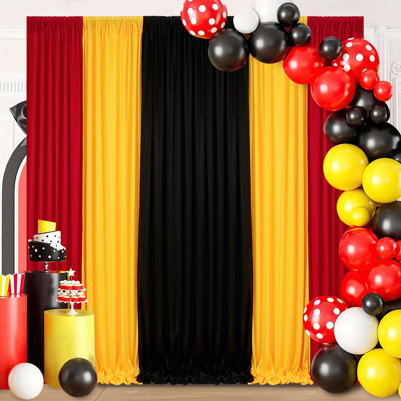 Red Yellow Black Backdrop Curtains: 15ftx10ft Polyester Photo Backdrop Drapes - Theme Party Birthday Background for Wedding (6 Panels 2.5ft x 10ft)