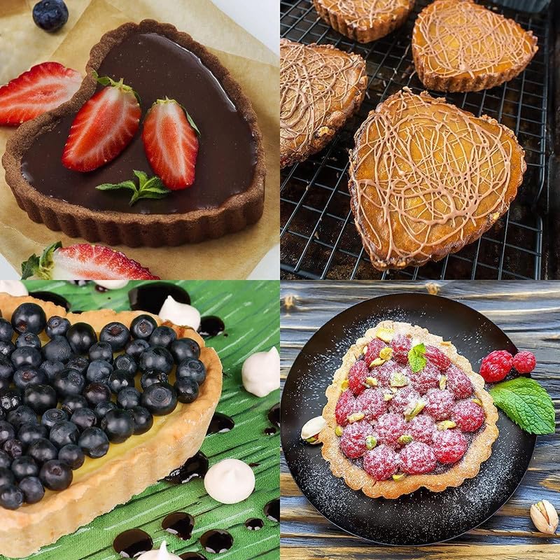 Big Box-6 Piece Heart Non-Stick Tart Molds Pie Pizza Cake Round Mould Removable Loose Bottom Fluted Heavy Duty Pie Cake Tray for Baking |