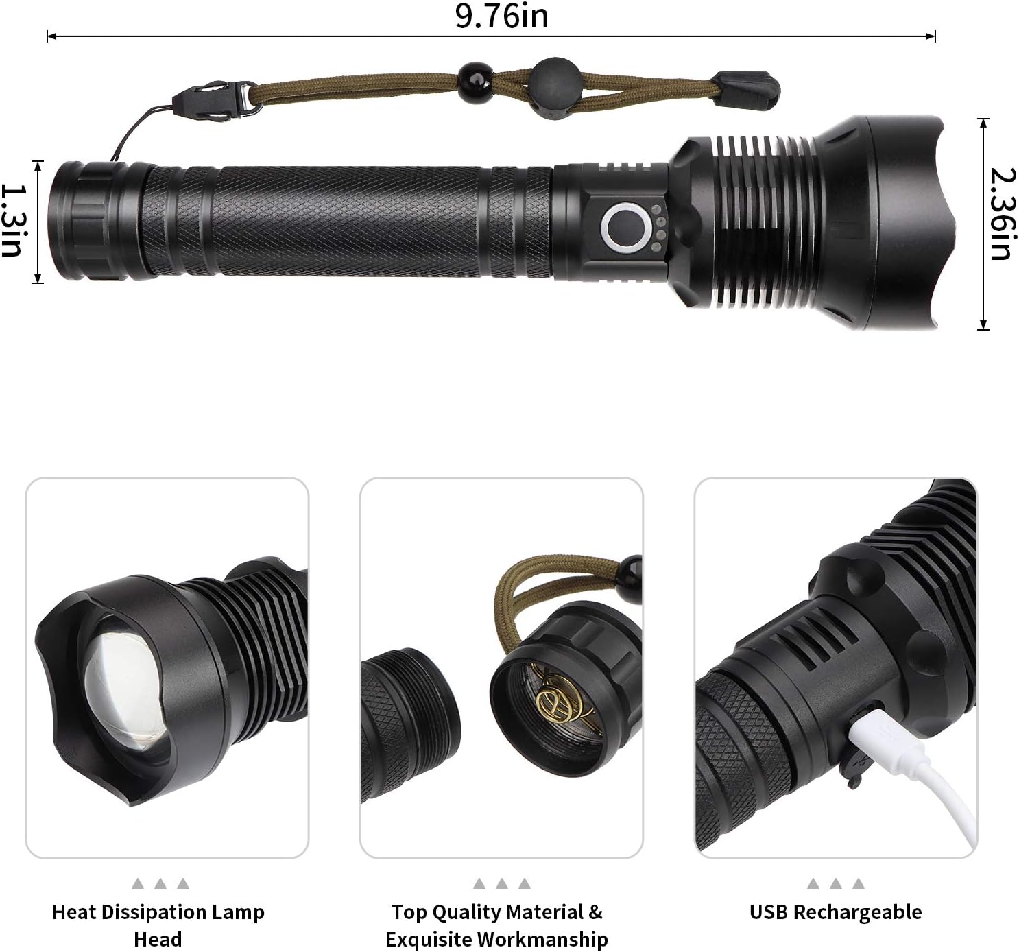 JESTOP Rechargeable Flashlight Tactical Zoomable Image