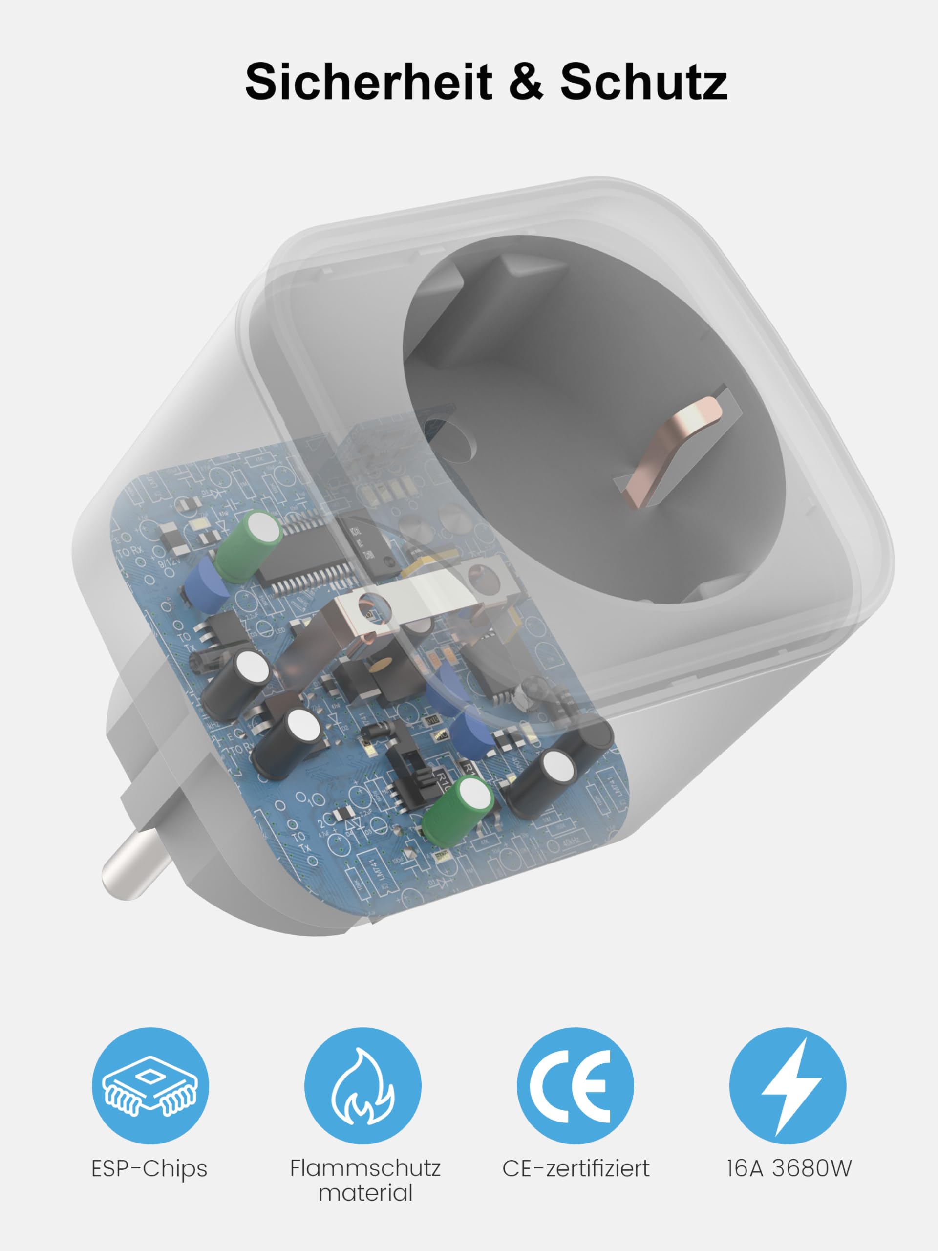 Tasmota Steckdose mit Stromzähler, EIGHTREE Alexa WLAN Smart Steckdose, Smart Home, ESP8685 mit Home Assistant, MQTT, Domoticz, OpenHAB, ioBroker, 16A, nur 2,4GHz-WLAN, 4pcs