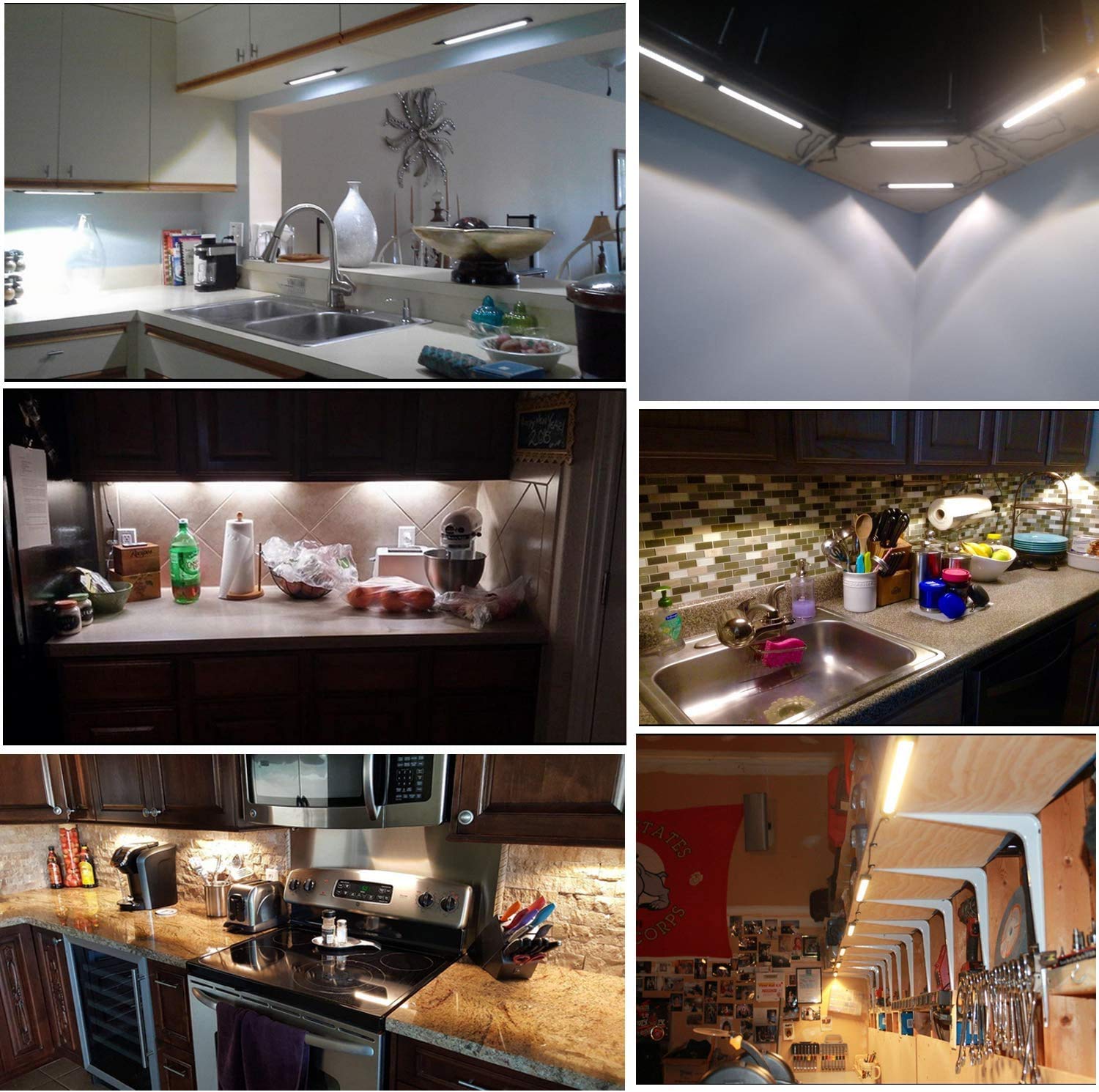 AIBOO Luce Sottopensile Cucina, Luci da Cucina Bar con Interruttore Dimmer A Quadrante per Bancone, Guardaroba, Illuminazione Dell'armadio(Bianco Caldo 2700K 6 Pannelli)