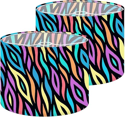 Lamp Shades Set of 2 Colorful abstract zebra seamless Neon lines black Rainbow stripes Drum lampshades for Floor Lamps Table Lamps Pendant Light