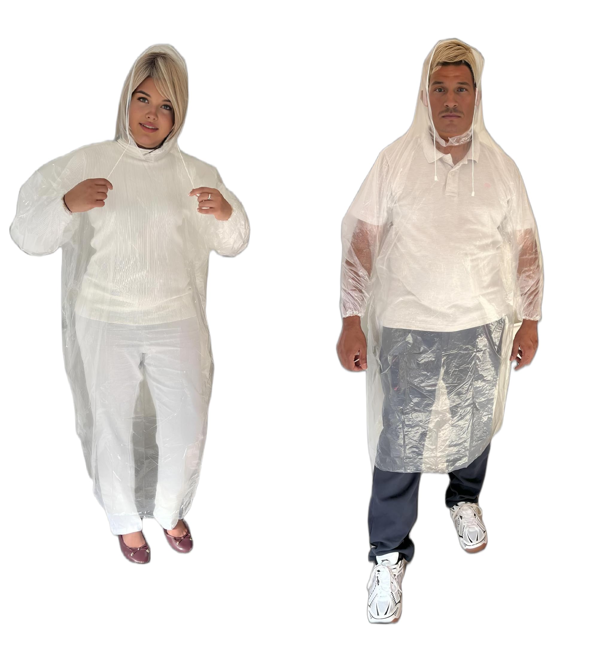 Start And Drive Ltd Unisex Transparent Poncho Rain Coat (Long Sleeve) Waterproof Plastic Adult Size Disposable Ponchos With Hoods, Emergency Raincoats (Uk, Alpha, One Size, Regular, Regular, 2, )