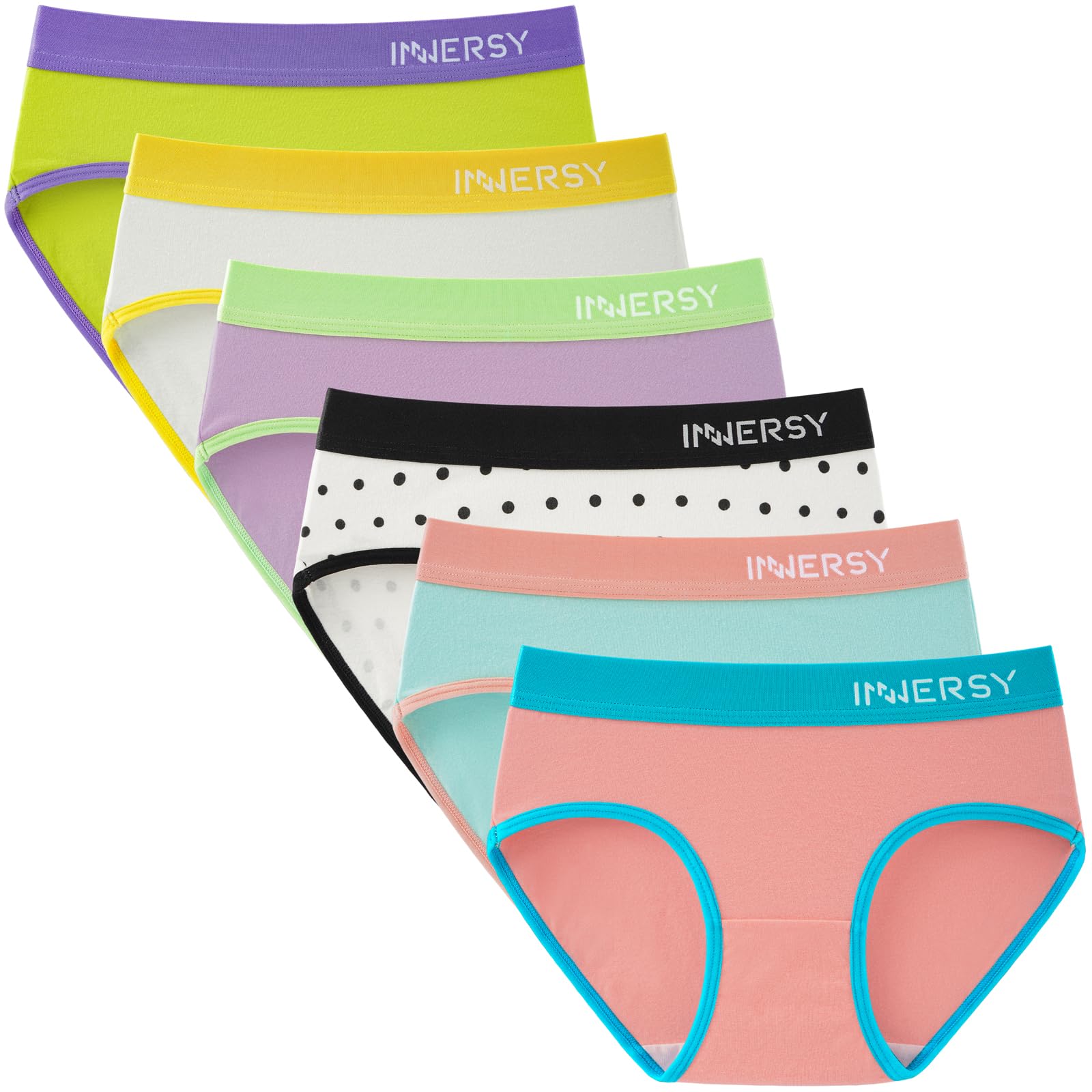 INNERSY Girls' Soft Cute Underwear Cotton Panties for 8-16 Years Old Teens 6-Pack