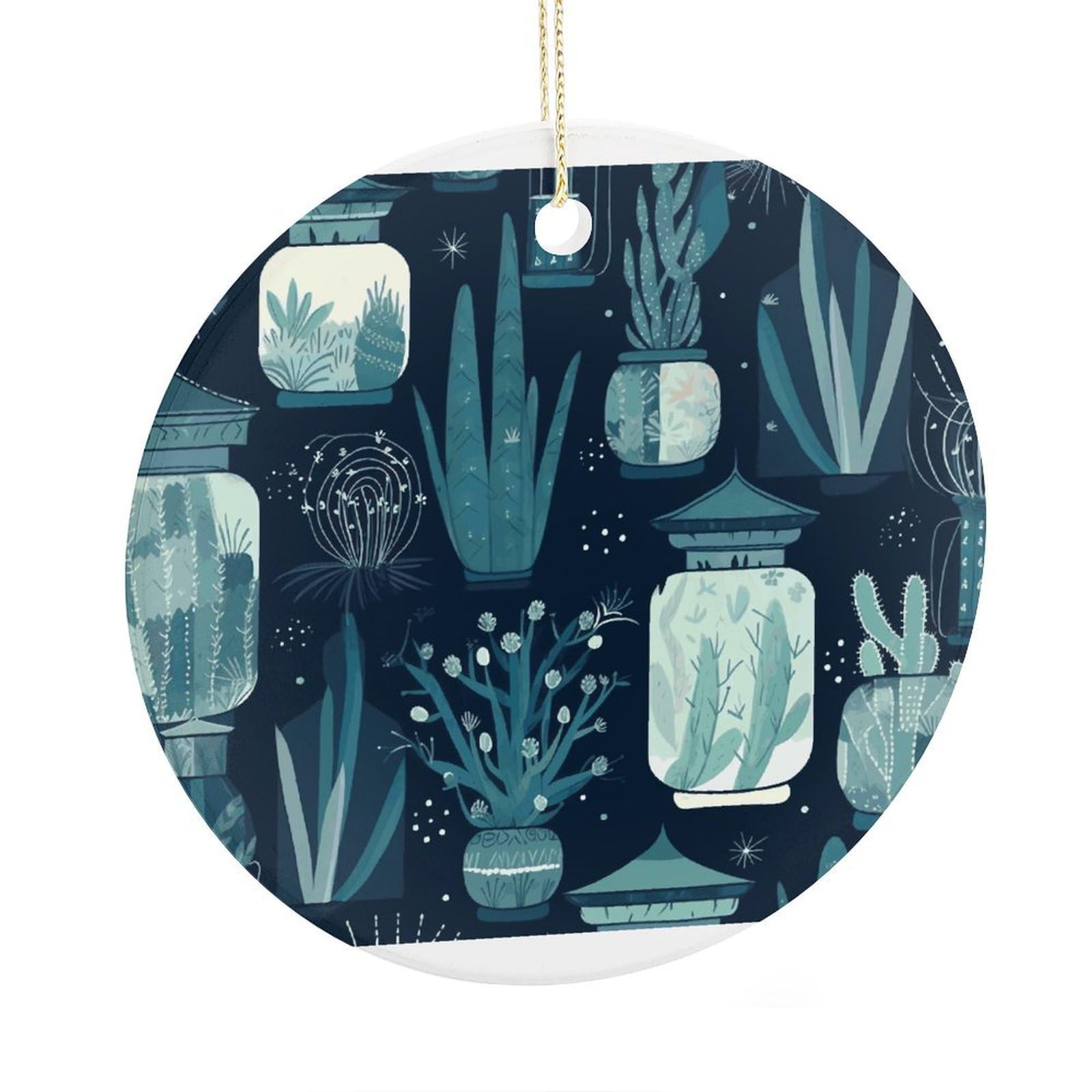 Adfgyerh Style Succulent Plants And Cactus Ceramic Circular Pendant,2.9 Inch，Hanging Ornament，Gift Exchange Idea Round Ceramic Ornament,For Mom And Daughter，For Home Indoor Outdoor Decor.