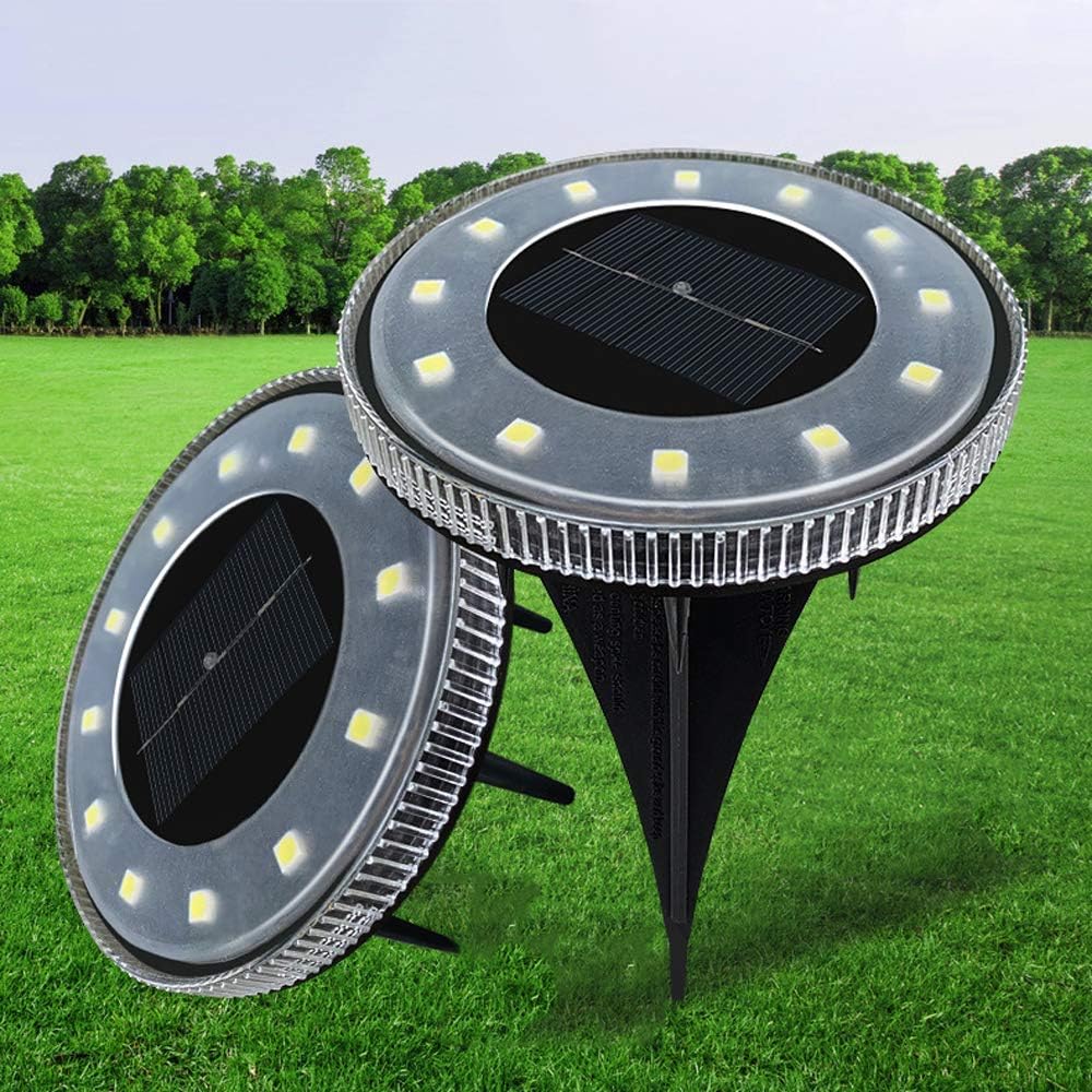 Solar Ground Lights, 2 Pack 12 Led Lamp Beads Solar Ground Lights Outdoor, Ip65 Waterproof Solar Ground Lights, Solar Disk Lights for Pathway, Lawn, Patio, Yard,White Light