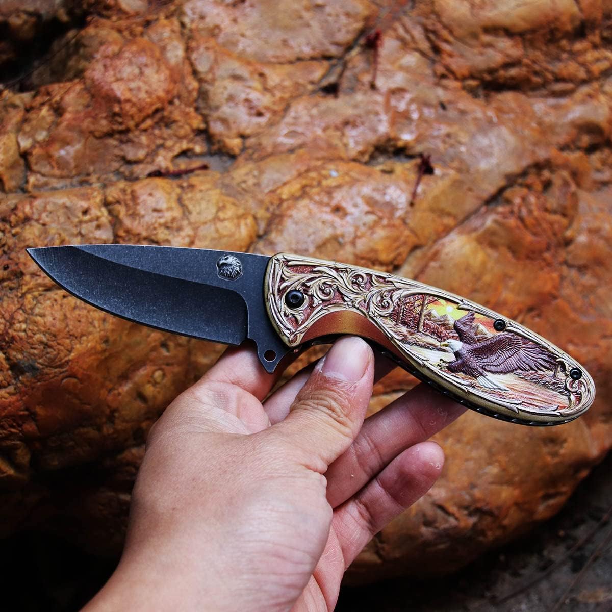 Generic Spring Assisted Opening Utility Knife - Outdoor Camping Hunting Fishing Blade Knife - Eagle 3D Handle