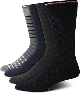 Tommy Hilfiger Mens 4 Pack Lightweight Everyday Dress Crew Socks | Soft Breathable Everyday Knit With a Smooth Flat Toe Seam, Lightweight All Day Comfort for Work, Business and Casual Wear