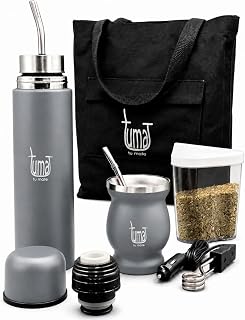 TUMA TU MATE コンプリートイエルバメイトキット デュアルキャップ オートメイト サーモボトル メイトカップ&ボンビラ 750ml 二重壁ステンレススチール キャンバスバッグ Yerbero コンテナ カーヒーター
