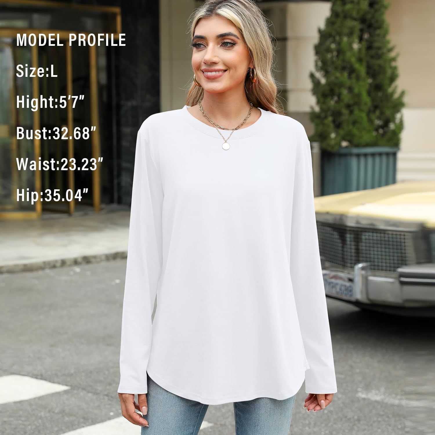 Elesomo Womens Shirts Casual Crew Neck Short/Long Sleeve Tunic Tops Tees - Image 4