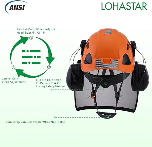 Miniatura 5 de LOHASTAR - Casco forestal con protector facial y orejeras casco de seguridad con motosierra forestal jardín árbol leña trabajo arborista escalada