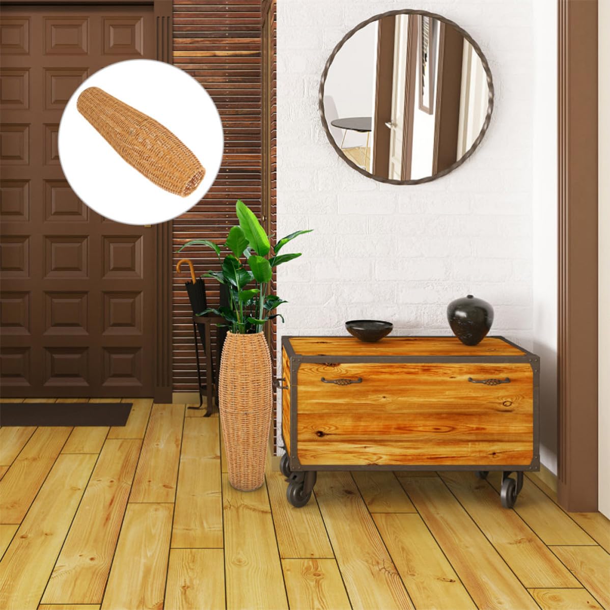 Vaguelly Jarrones Grandes para Suelo de Imitación Ratán, 2 Piezas, Diseño Rústico y Material Plástico, Ideales para Decoración de Mesa y Arreglos de Flores Hogar