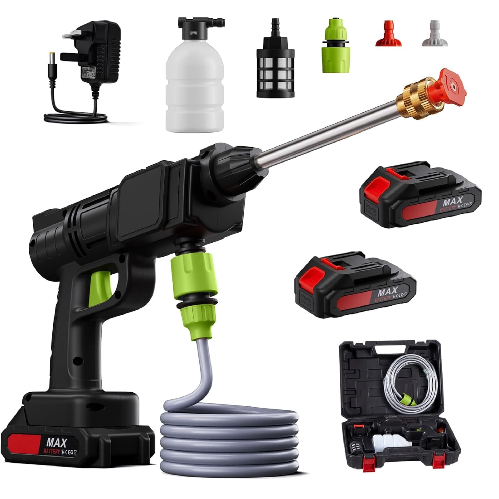 Warmiehomy Cordless Pressure Washer Gun with 2 * 21V Batteries & 5M Hose