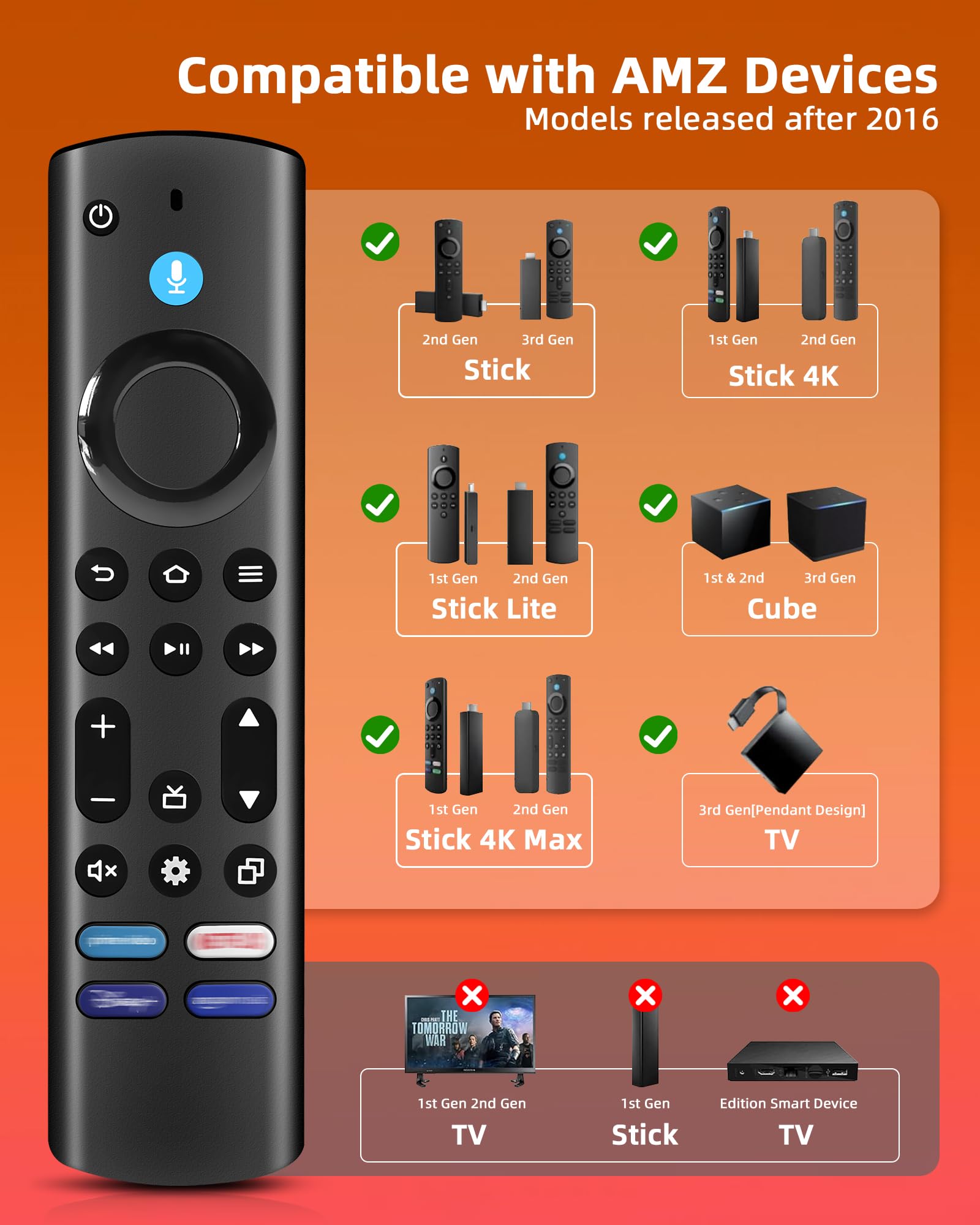 Telecomando Vocale Sostitutivo per AMZ Smart TV Stic-k(2nd Gen & 3rd Gen)/Lite,4K,4K Max,Per AMZ Smart TV Cube (2nd Gen & 3rd Gen) TVs