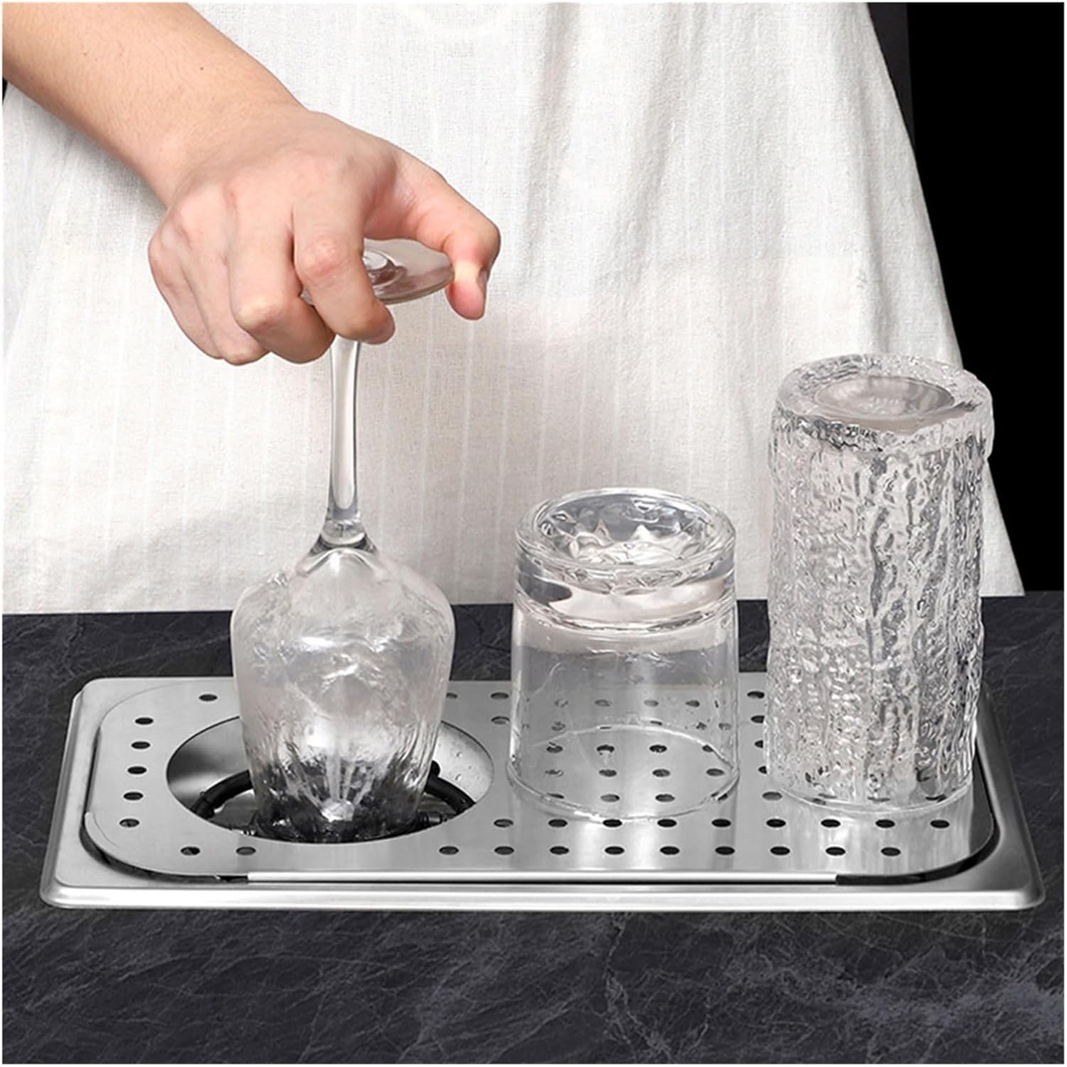 Cup Washer Home Kitchen Sink Bar Counter Coffee Shop Press Type Nozzle High-Pressure Automatic Cup Washer Stamping Cup Washer(Silver Round Hole M)