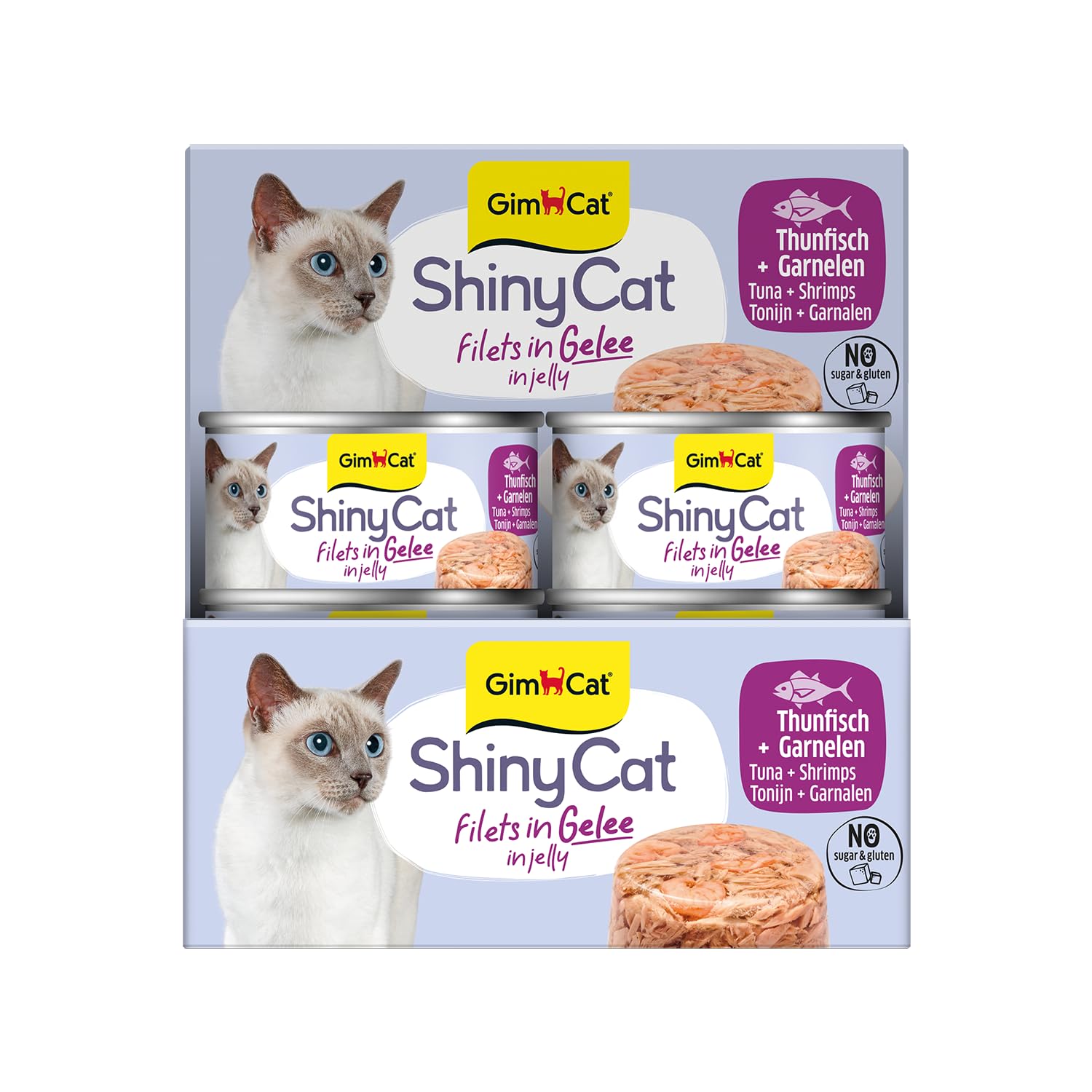 GimCat ShinyCat in Jelly z tuńczykiem i krewetkami - Mokra karma dla kotów z rybą i tauryną - 48 puszek (48 × 70 g)