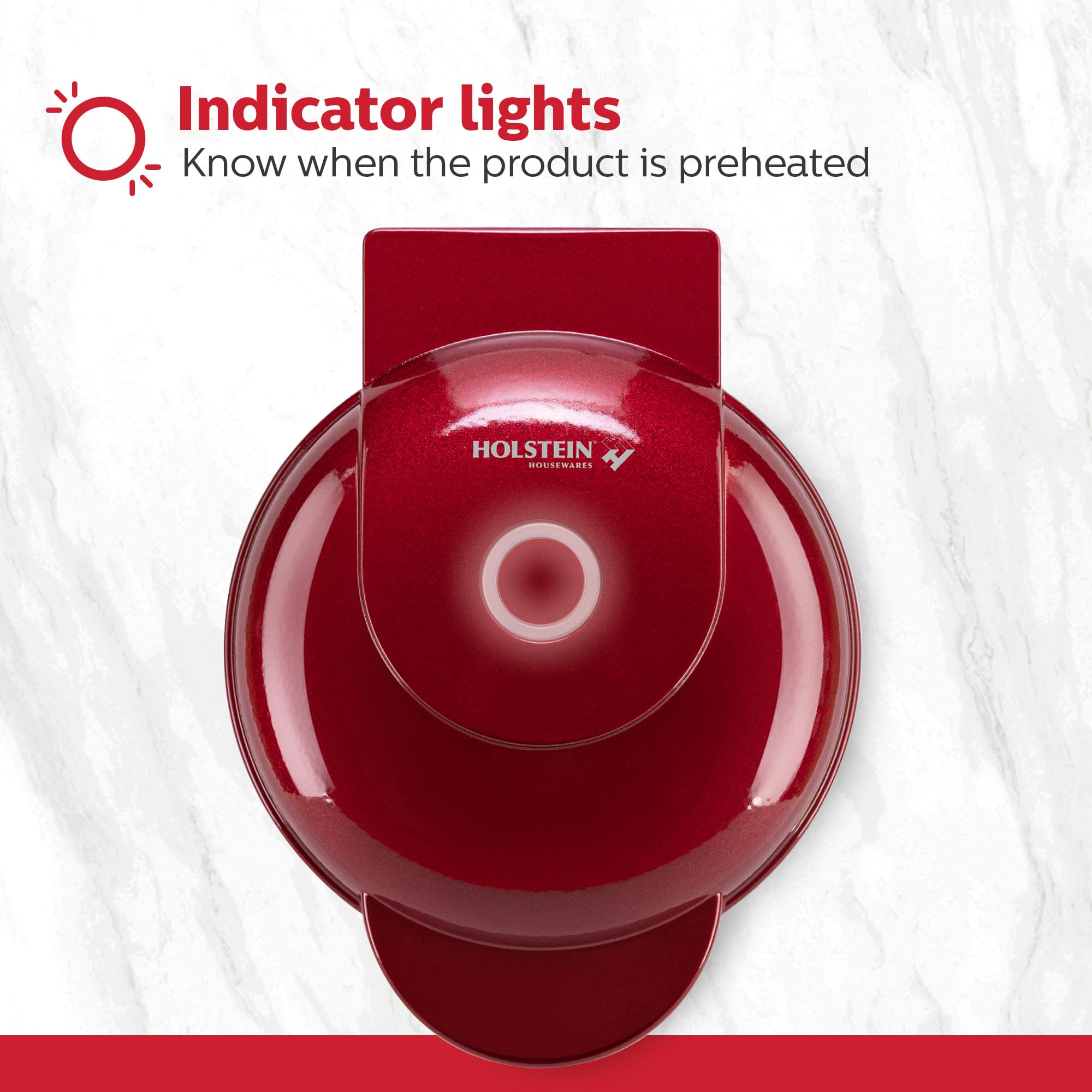 Holstein Housewares Personal Non-Stick Waffle Maker, Metallic Red - 4-inch Waffles in Minutes