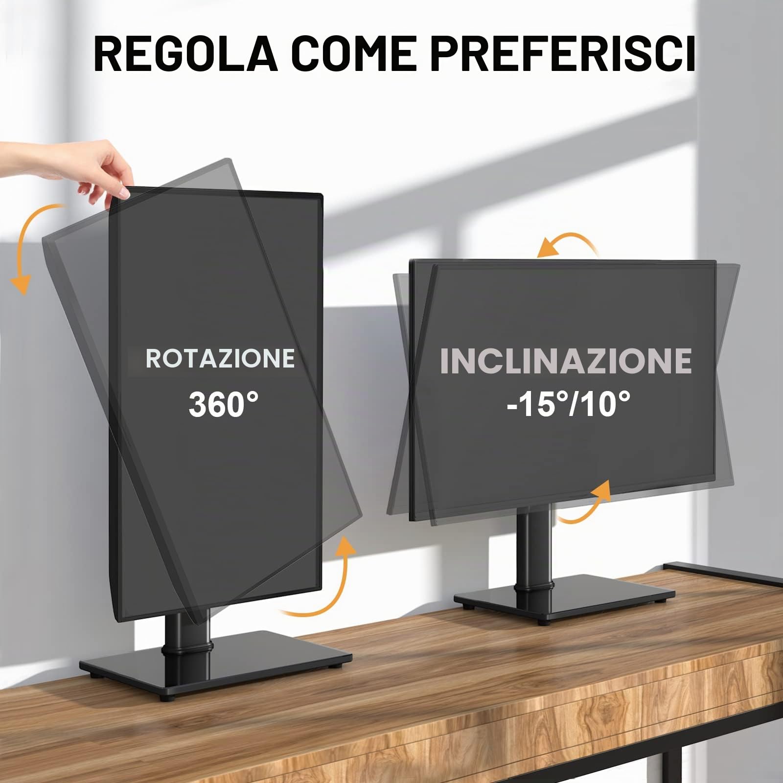 Rfiver Supporto per Monitor per PC Schermo fino a 32 pollici Supporto da Tavolo a Braccio per Ufficio Inclinazione/Girevole/Rotazione/Altezza Regolabile Supporta Max 10 kg MS1001