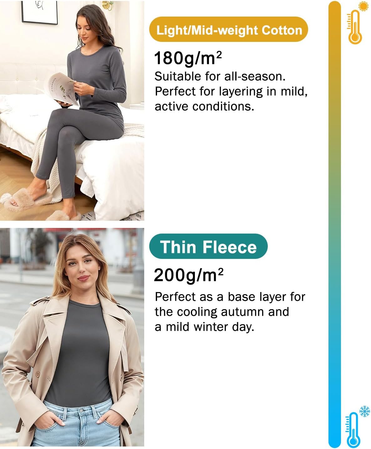 wirarpa Women's Cotton Thermal Underwear Set Lightweight Long Johns Base Layer Pajama Set for Women Top Bottom - Image 4