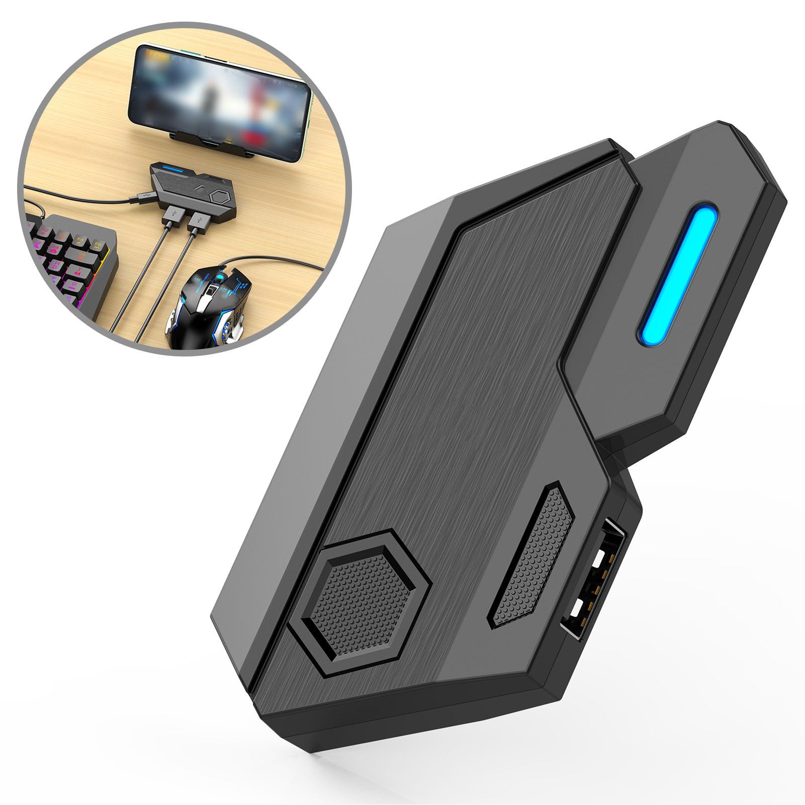 Juego de Convertidor de Mouse y Teclado para Teléfono Móvil, Kit de Teclado para Juegos RGB Combo de Media Mano y Mouse Portátil, Conexión Inalámbrica por Cable, Compatible con