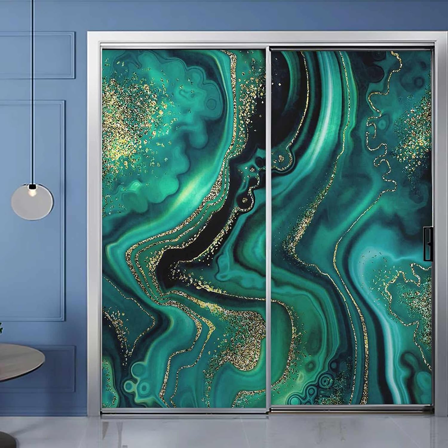 Marble Window Privacy Film, Green Decorative Window Cling