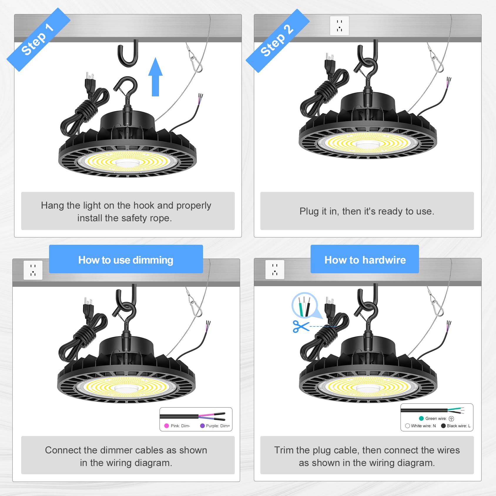 12 Pack 150W UFO LED High Bay Light 5000K 22500LM Ultra Bright IP65 Commercial Bay Lighting LED Shop — view 6