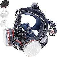 Tesoro Full Face Organic Vapor Respirator Mask - Anti-Fog Heavy Duty Lens, Adjustable Fit, 2 Filter Cartridges Included for Chemical & Particulate Protection
