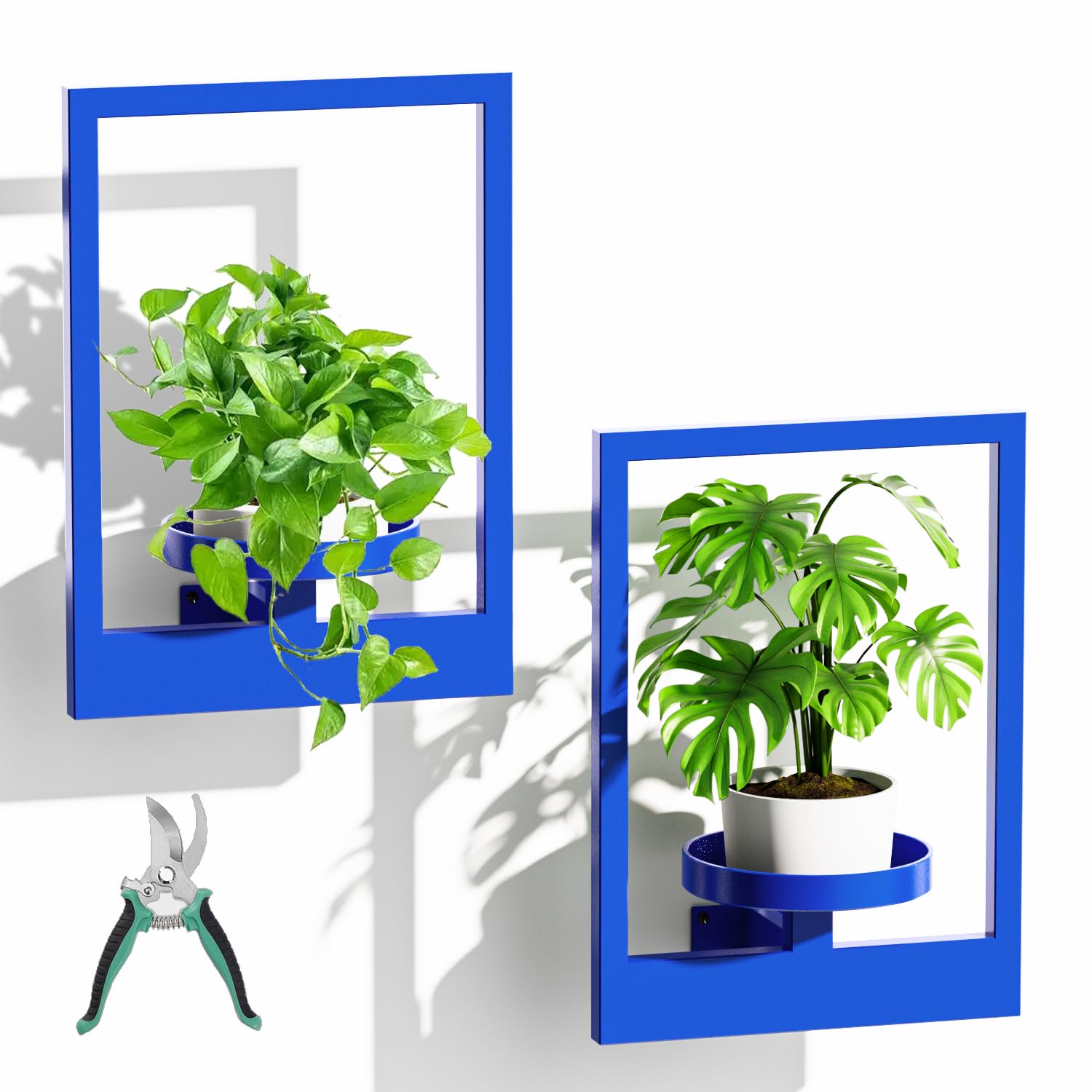 ALACOO Wall Plant Shelf, Hanging Frame Decor Planter for Indoor Plants, Wall Plant Holder for Living Room/Entryway/Garden Flower Pot Holder Free Garden Shears (Square-Blue, 2pcs)