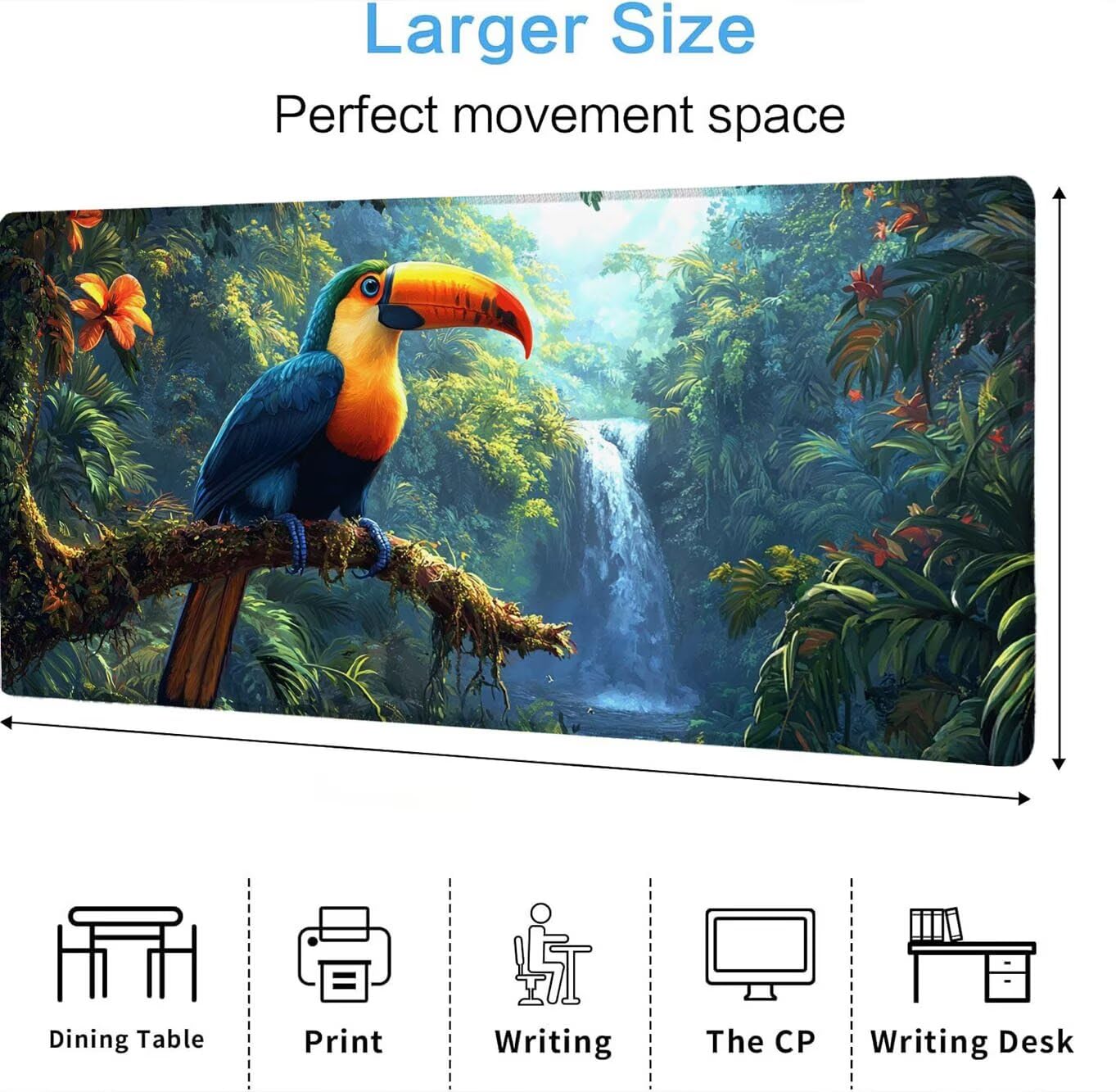 Tappetino Mouse pad XXL 1500x800x3mm, Multifunzione Esteso Tappetino Mouse Gaming, Mousepad Impermeabile Durevole Facile Pulire,Tracciamento Ad Alta Precisione,Uccello Di Bocca Gigante Foresta 1J0-783