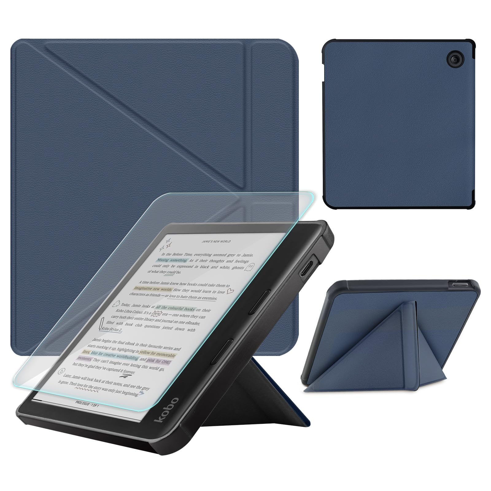 Schutzhülle kompatibel mit Kobo Libra Color (2024) und Kobo Libra 2 (2021) E-Reader, inklusive Displayschutzfolie, Premium-PU-Lederbezug mit automatischer Schlaf-/Wachfunktion