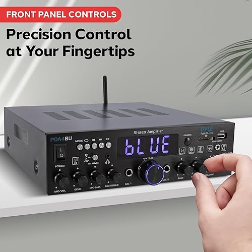 Miniatura 3 de Pyle Amplificador estéreo inalámbrico Bluetooth para el hogar de 200 W - Receptor de audio multicanal con óptico - Teléfono - Coaxial - FM - USBSD -