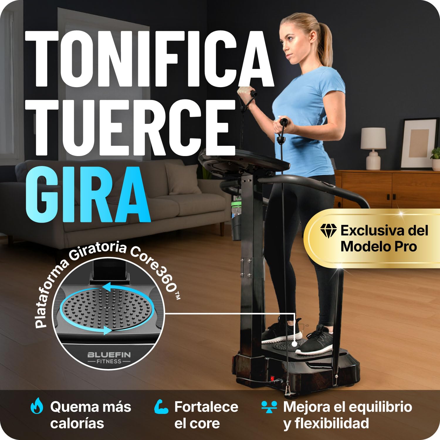 Bluefin Fitness Plataforma Vibratoria | Modelo Pro | Diseño Mejorado con Motores Silenciosos y Altavoces Incorporados