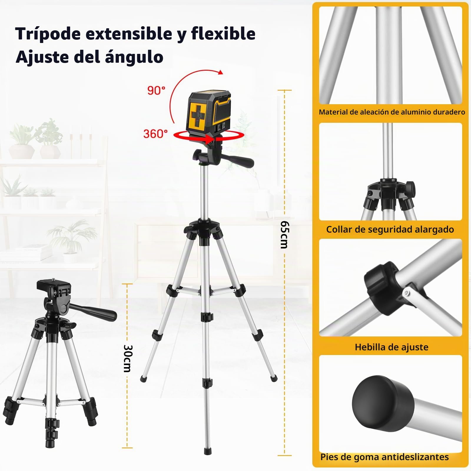 Nivel Laser Autonivelante con Tripode,ASOBRIS Nivel Láser Verde Líneas Cruzadas Horizontales y Verticales,Laser Level pare Colgar Cuadros Construcción Uso Interior Exterior (amarillo2)