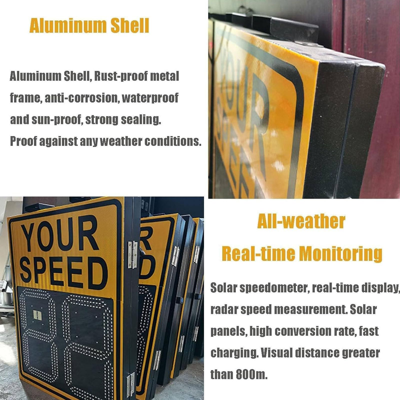 Señal de límite de velocidad de radar, pantalla LED alimentada por energía solar, detector de velocidad de tráfico para carreteras y carreteras, 50 x 70 cm, señal de velocidad de retroalimentación, 50