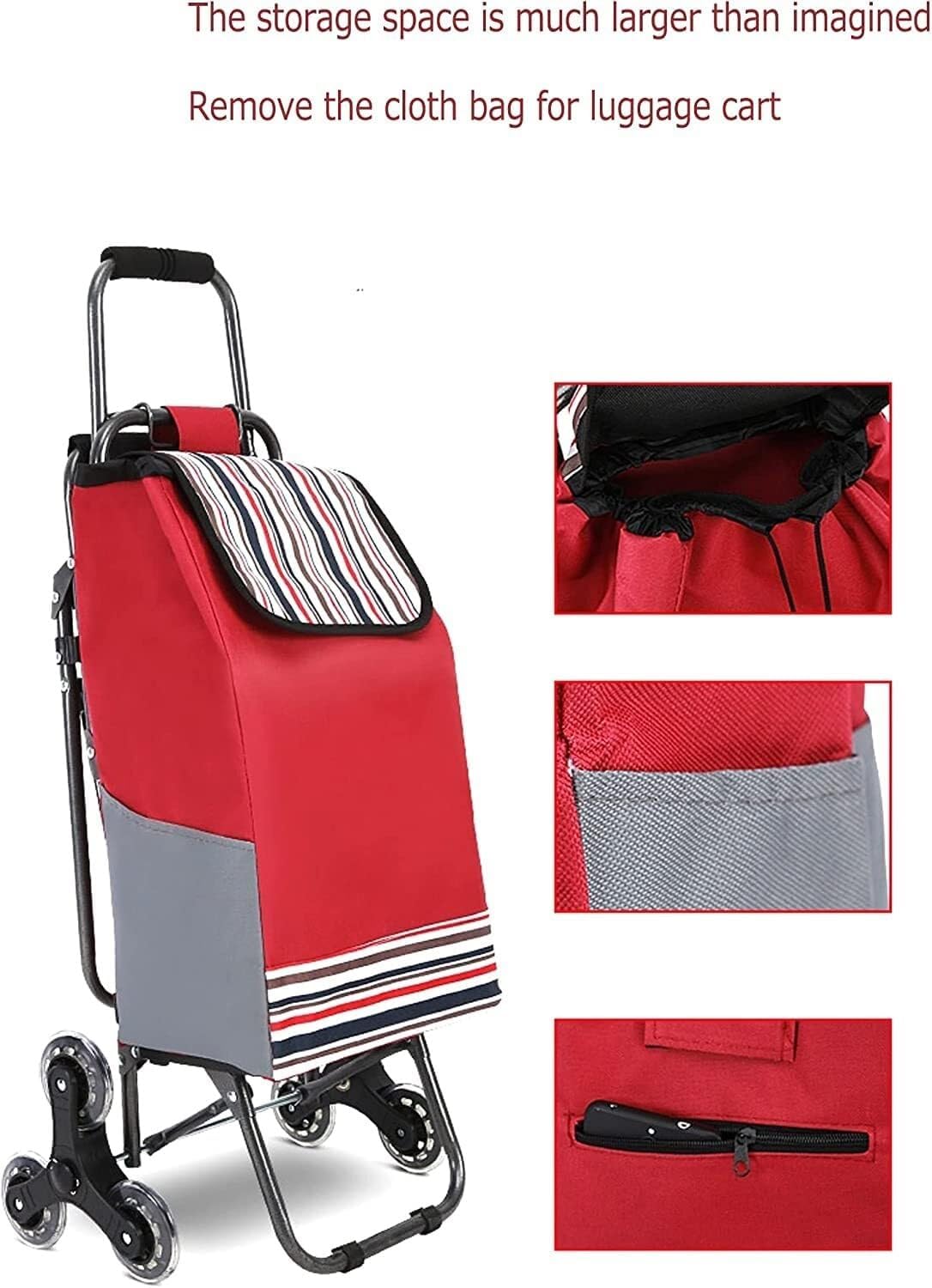 Portable Folding Shopping Cart with Seat for Seniors - 6-Wheel Stair Climbing Grocery Cart, Lightweight & Convenient Basket for Easy Shopping
