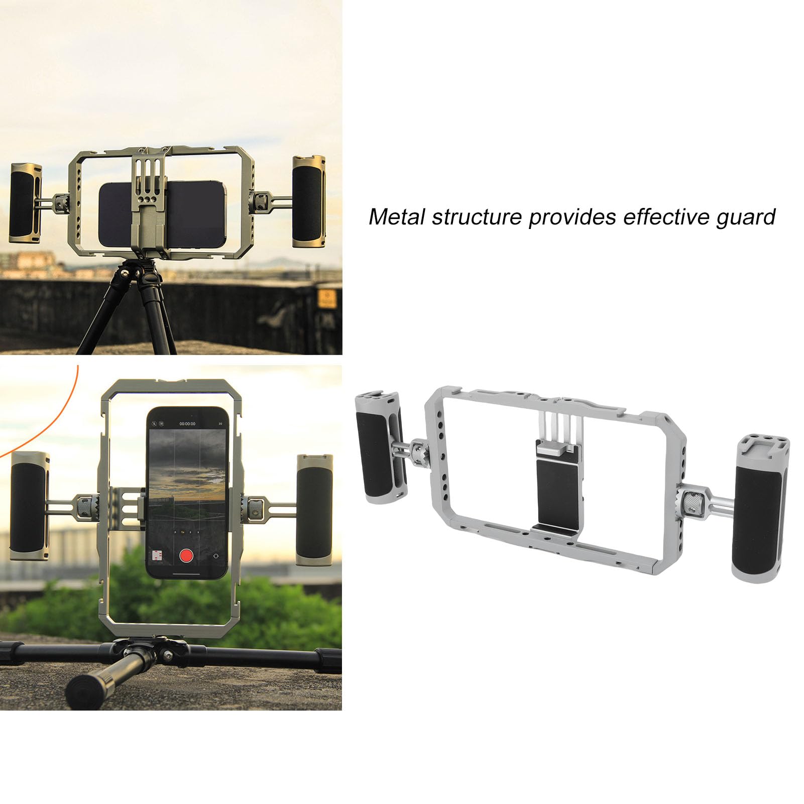 Garsent Gabbia Video per Telefono, Kit Video per Smartphone con Doppia Impugnatura in Silicone, Custodia Cinematografica per Telefono con Espansione Multiinterfaccia per Videomaker,