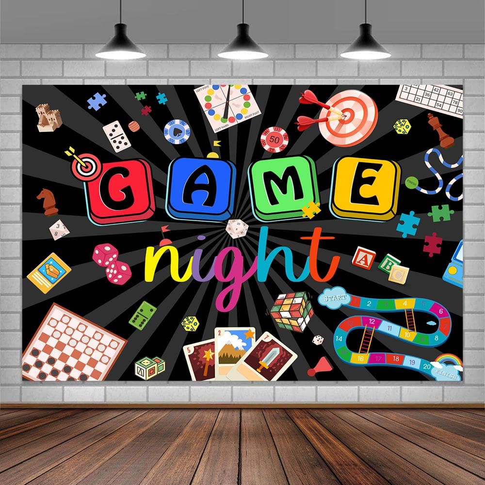 8X8ft Game Night Backdrop Decoration Chess Card Photography Background for Kids Adults, Game Theme Party Backdrops Photo Booth Prop Decorations Banner