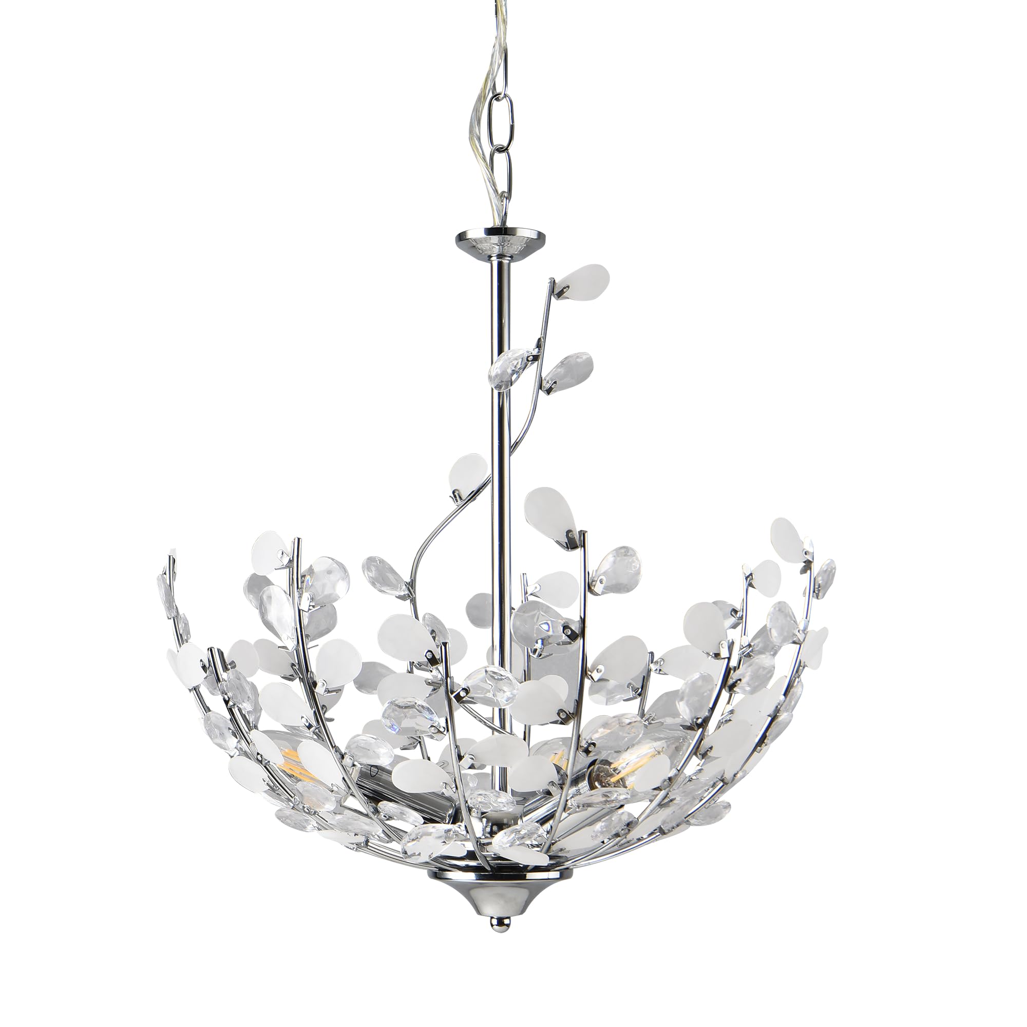 lux.pro Lampadario con Paralume in Metallo con Cristalli Artificiali Lampada a Sospensione con Cavo Regolabile Altezza 124 cm - Colore Cromo