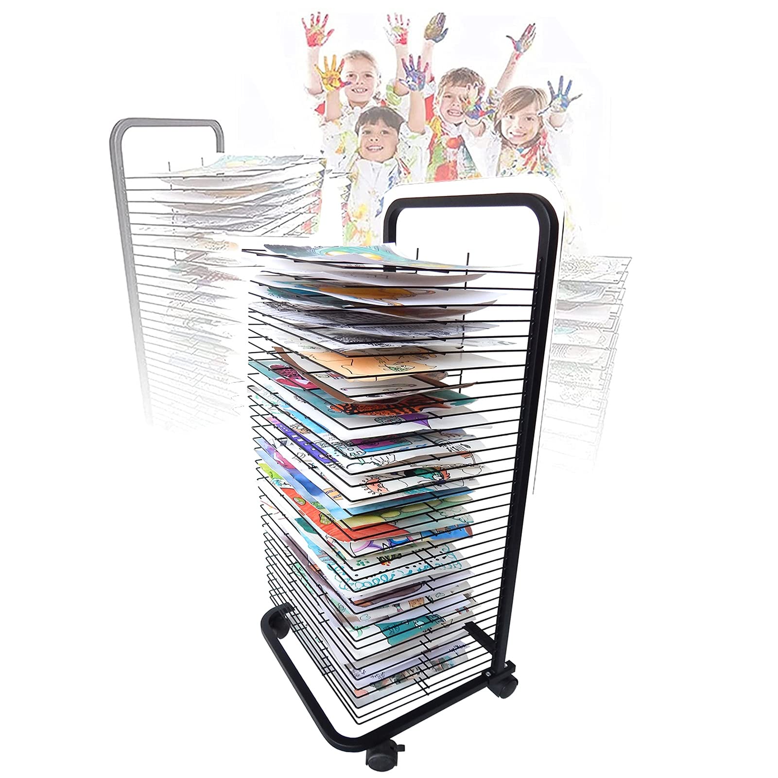 NGDFGR Drying Rack Mobile Drying Rack With Wire Rack For Artwork Mobile Classroom Art Studio Educational Products Drying Rack,Drying Easel,Black Powder Coated Finish,25,size_name-25