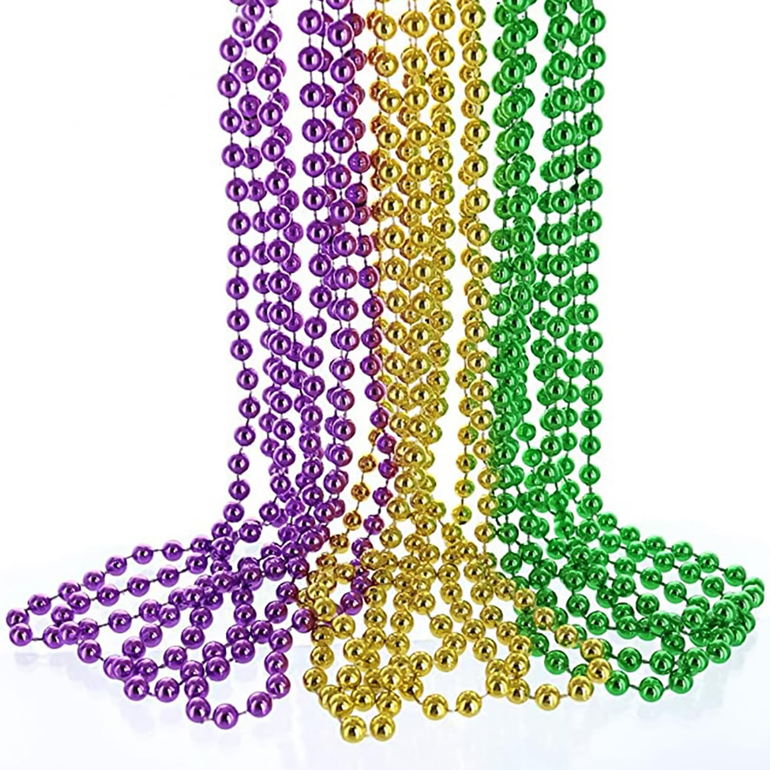RmKbe 24 Pieces Mardi Gras Beads Necklaces Metallic Colorful Bead Necklace Parade Throws Party Decorations for Men Women - Image 3