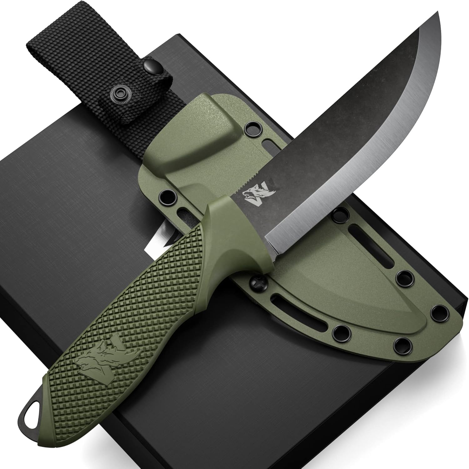 Wolfgangs W-SCANDI Couteau de pêche à lame fixe – Couteau bushcraft D2 en acier monobloc – Couteau de survie outdoor avec étui – Idéal nature, bivouac, forêt